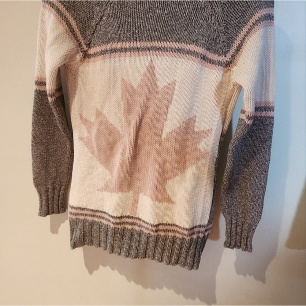 Cotton Country Button Up Knit Canada Pink/Grey Cardigan Maple‎ Leaf Back - Picture 3 of 13